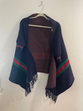 Navy and striped Poncho with sleeves